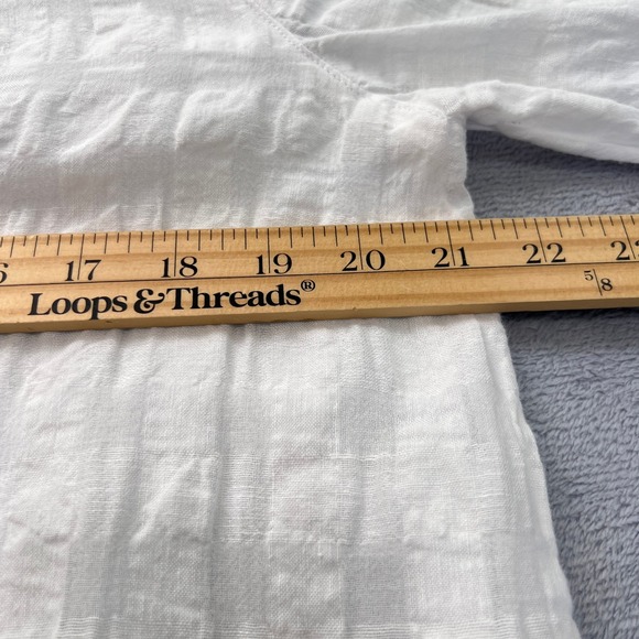 Pure Jill Button Down Top‎ Linen Cotton Textured Gauzy White Long Sleeve Size M - Picture 9 of 11